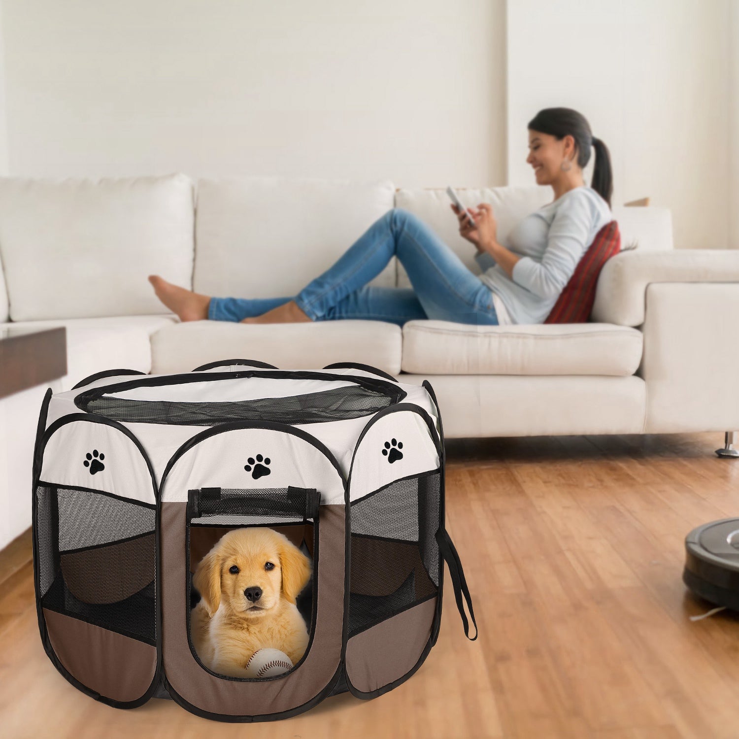 Portable Foldable Pet Tent Exercise Pen Kennel Removable Zipper Top and Bottom Water Resistant Indoor Outdoor Use For Dogs Cats Other Pets
